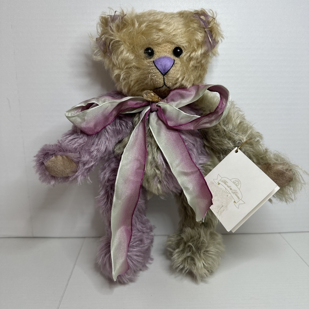 Vintage Artist Signed "Crystal" Tan and Purple Mohair Bear by Sheila Schuchert